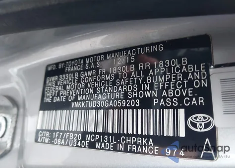 2016 Toyota Yaris Le from USA, damaged, VIN VNKKTUD30GA059203